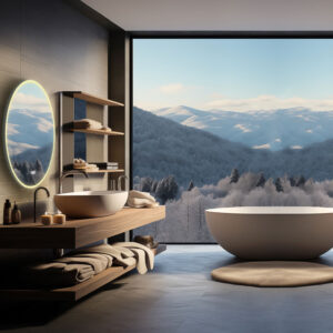 Weißer runder LED-Spiegel mit zwei Berührungssensoren